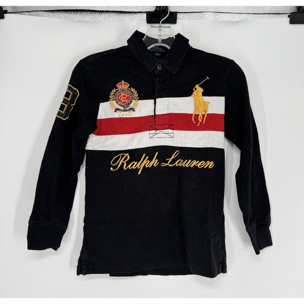 Polo Ralph Lauren Rugby Polo Shirt Youth Boys Small 8 Striped Big Pony Graphic